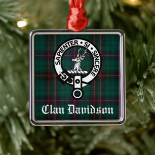 Clan Davidson Crest Badge and Tartan Customizable Metal Ornament