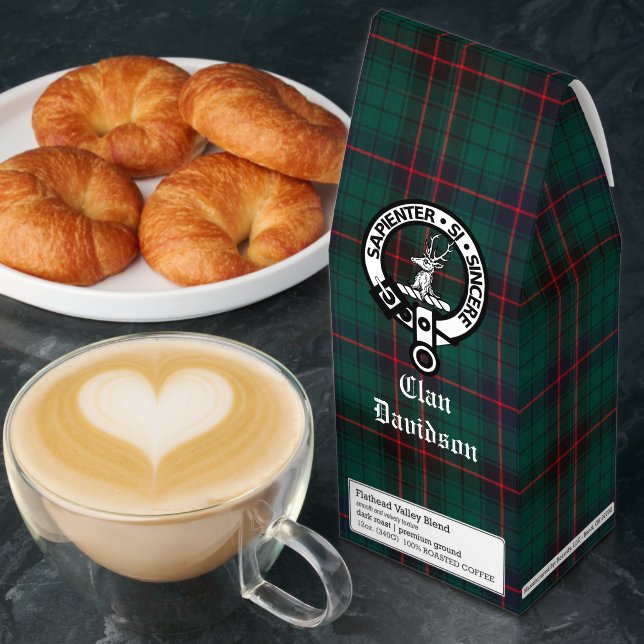 Clan Davidson Crest Badge and Tartan Customizable Roasted Coffee (Breakfast)