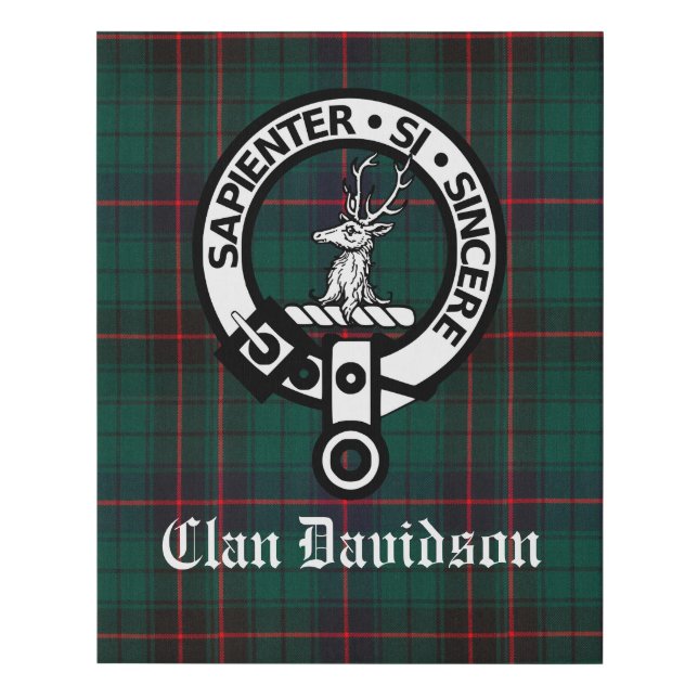 Clan Davidson Crest Badge and Tartan Faux Canvas Print (Front)