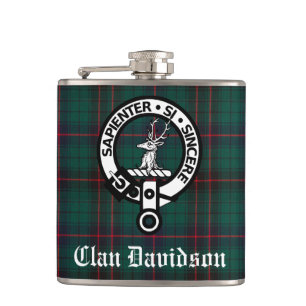 Clan Davidson Crest Badge and Tartan Flask
