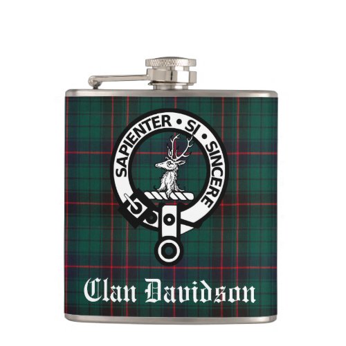 Clan Davidson Crest Badge and Tartan Flask