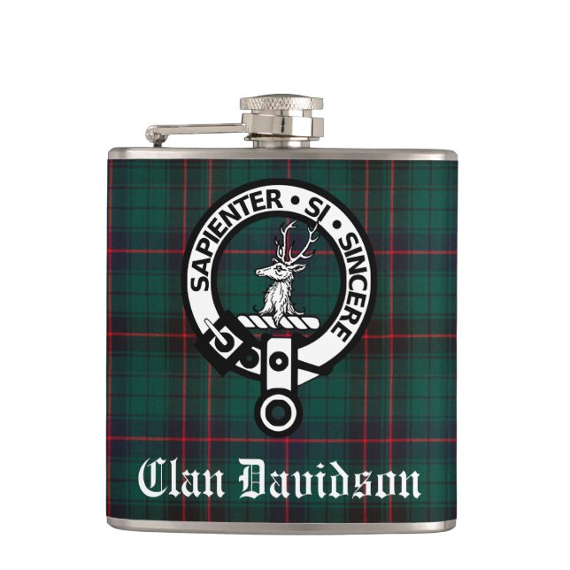 Clan Davidson Crest Badge and Tartan Flask (Front)
