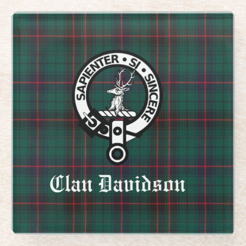 Clan Davidson Crest Badge and Tartan Glass Coaster