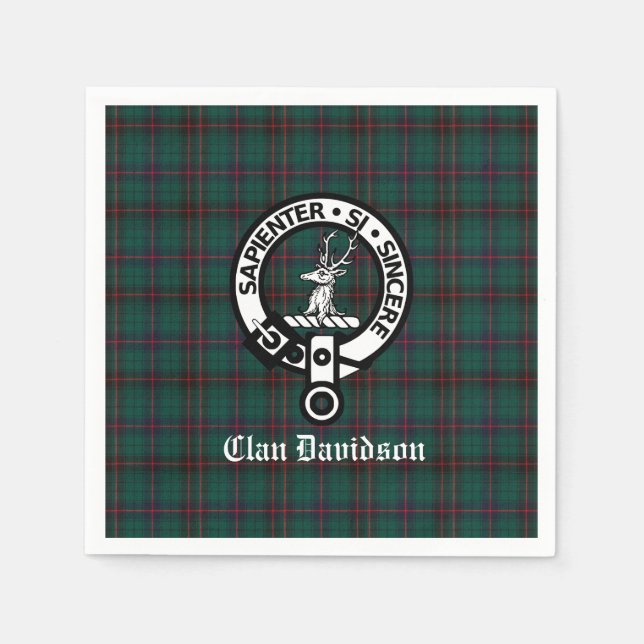 Clan Davidson Crest Badge and Tartan  Napkins (Front)