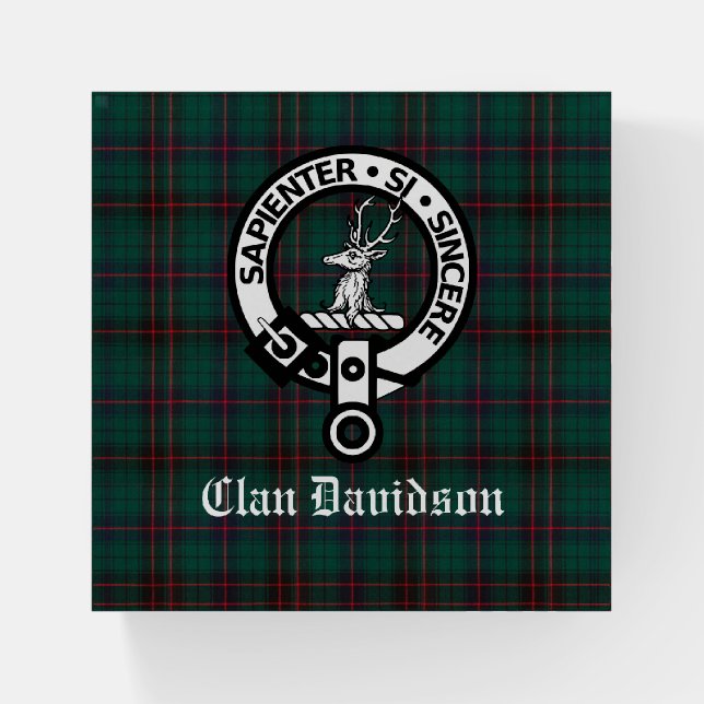 Clan Davidson Crest Badge and Tartan Paperweight (Front)