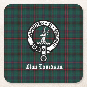 Clan Davidson Crest Badge and Tartan  Square Paper Coaster