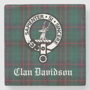 Clan Davidson Crest Badge and Tartan Stone Coaster