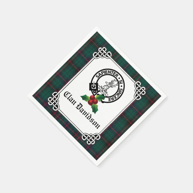 Clan Davidson Crest Badge & Tartan Holiday  Napkins (Corner)