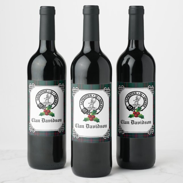 Clan Davidson Crest Badge & Tartan Holiday  Wine Label (Bottles)