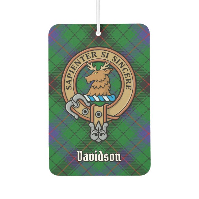 Clan Davidson Crest over Tartan Air Freshener (Front)