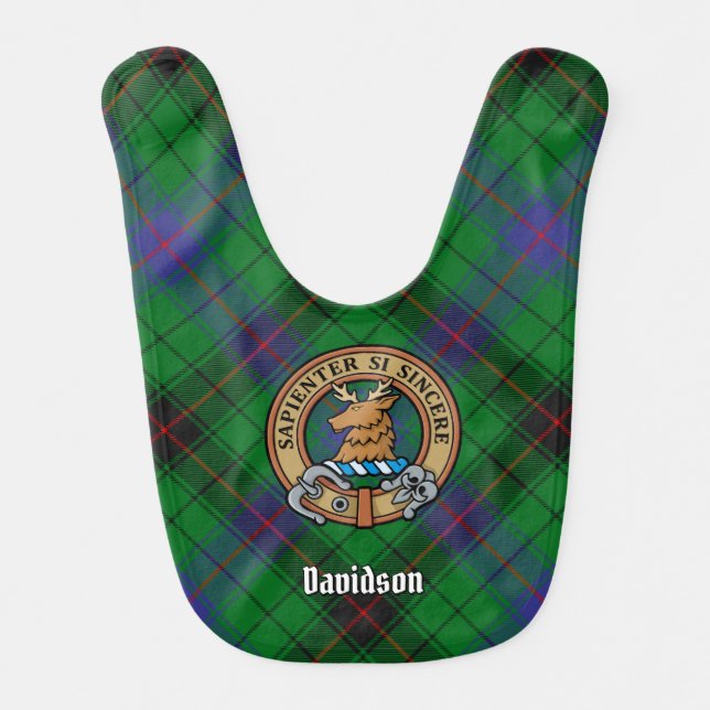 Clan Davidson Crest over Tartan Baby Bib (Front)