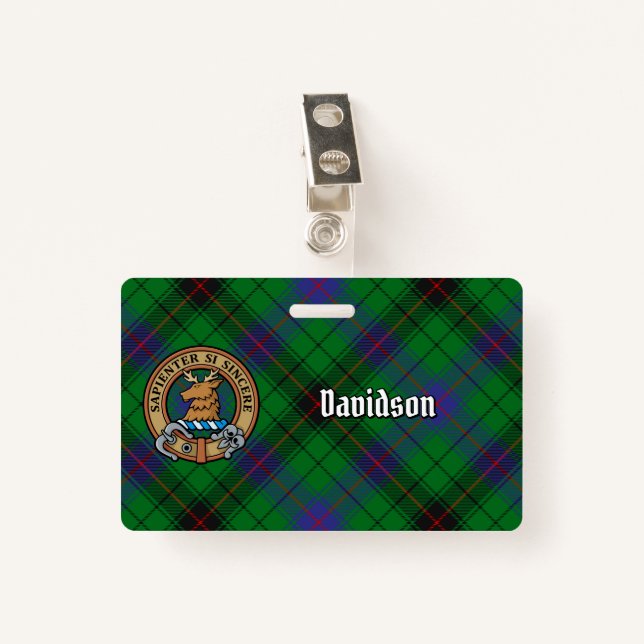 Clan Davidson Crest over Tartan Badge (Front with Clip)