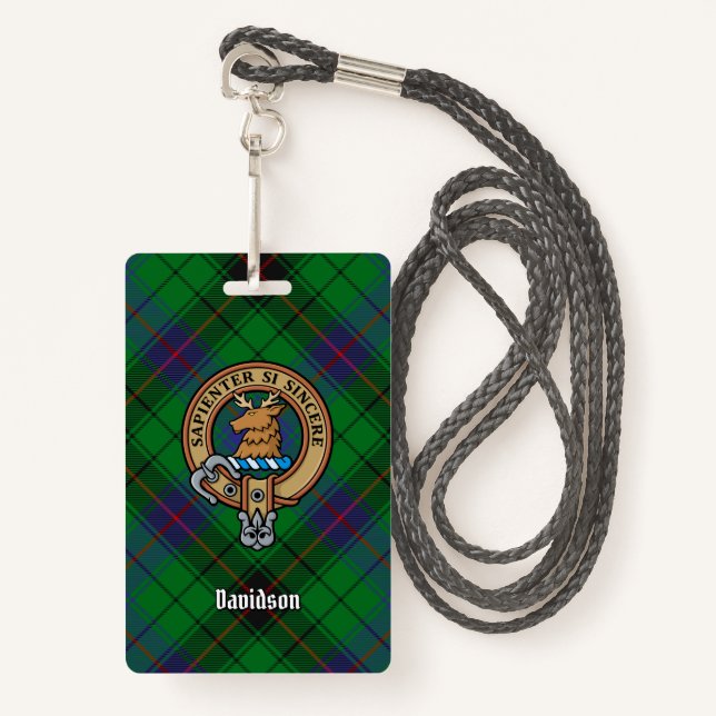 Clan Davidson Crest over Tartan Badge (Front with Lanyard)