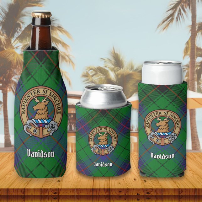 Clan Davidson Crest over Tartan Bottle Cooler (Creator Uploaded)