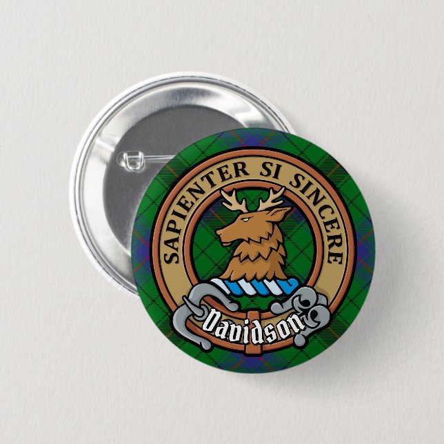 Clan Davidson Crest over Tartan Button (Front & Back)