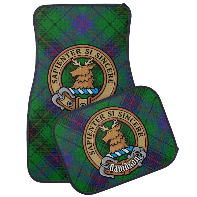 Clan Davidson Crest over Tartan Car Floor Mat (Set)