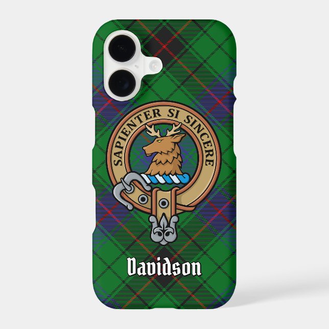 Clan Davidson Crest over Tartan Case-Mate iPhone Case (Back)
