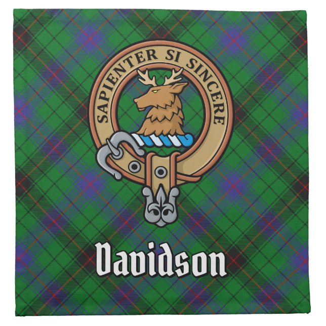 Clan Davidson Crest over Tartan Cloth Napkin (Front)