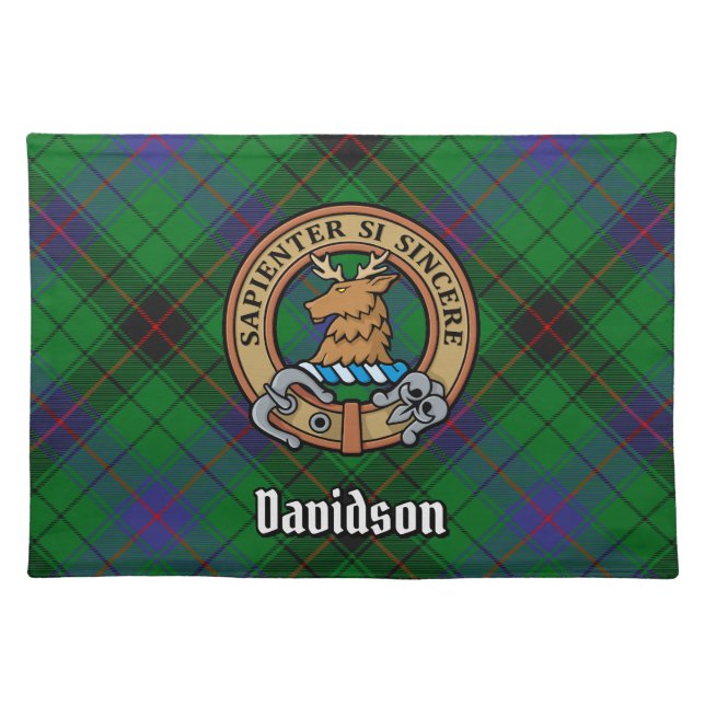 Clan Davidson Crest over Tartan Cloth Placemat (Front)