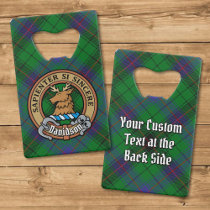 Clan Davidson Crest over Tartan Credit Card Bottle Opener