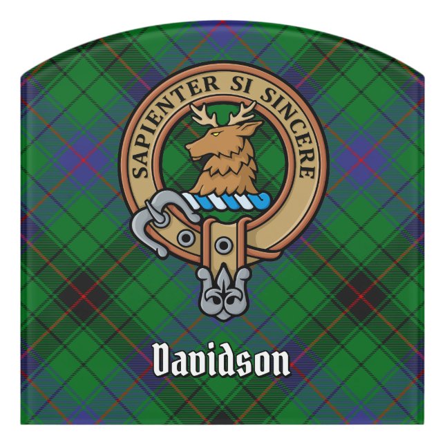 Clan Davidson Crest over Tartan Door Sign (Contour Front)