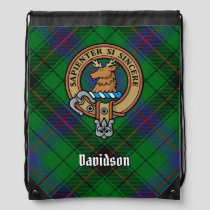 Clan Davidson Crest over Tartan Drawstring Bag