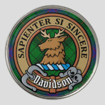 Clan Davidson Crest over Tartan Golf Ball Marker