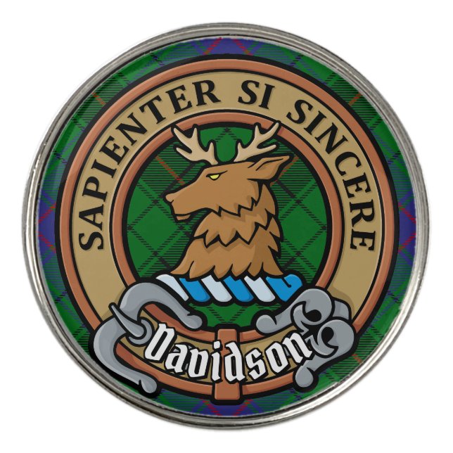 Clan Davidson Crest over Tartan Golf Ball Marker (Front)