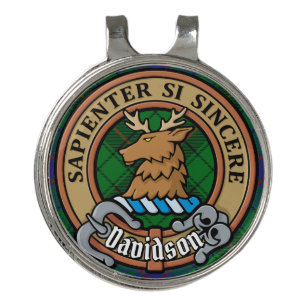 Clan Davidson Crest over Tartan Golf Hat Clip
