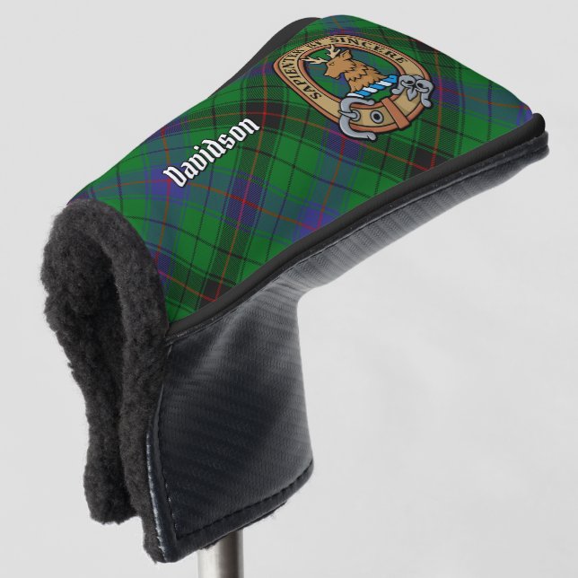 Clan Davidson Crest over Tartan Golf Head Cover (3/4 Front)