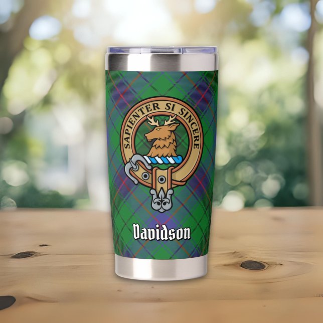 Clan Davidson Crest over Tartan Insulated Tumbler (Creator Uploaded)