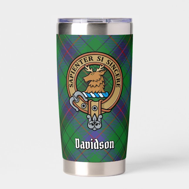 Clan Davidson Crest over Tartan Insulated Tumbler (Front)