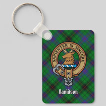 Clan Davidson Crest over Tartan Keychain