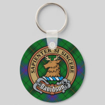 Clan Davidson Crest over Tartan Keychain