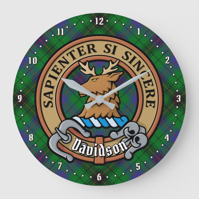 Clan Davidson Crest over Tartan Large Clock (Front)