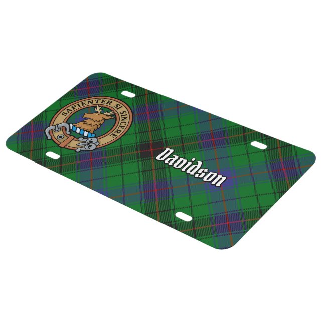 Clan Davidson Crest over Tartan License Plate (Side)