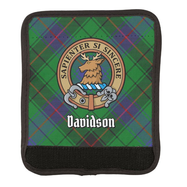 Clan Davidson Crest over Tartan Luggage Handle Wrap (Front)