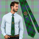 Clan Davidson Crest over Tartan Neck Tie<br><div class="desc">Clan Davidson crest badge surrounded by a strap and buckle over tartan background. Custom text.</div>