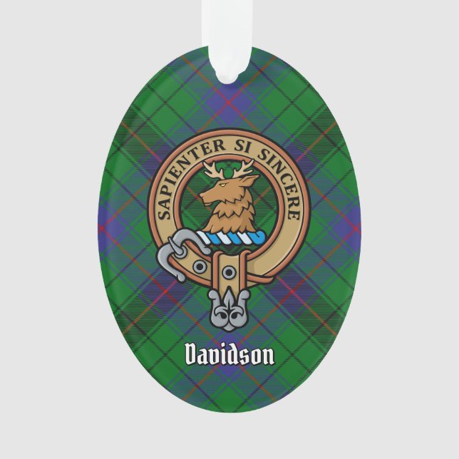 Clan Davidson Crest over Tartan Ornament (Front)