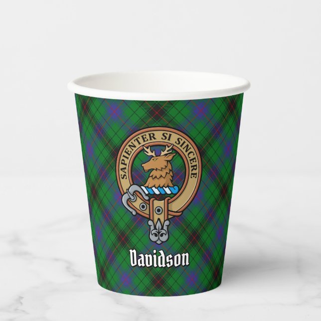 Clan Davidson Crest over Tartan Paper Cups (Front)