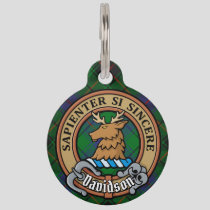 Clan Davidson Crest over Tartan Pet ID Tag