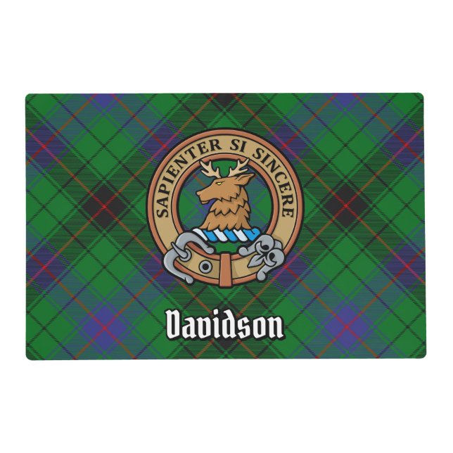 Clan Davidson Crest over Tartan Placemat (Front)
