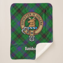 Clan Davidson Crest over Tartan Sherpa Blanket