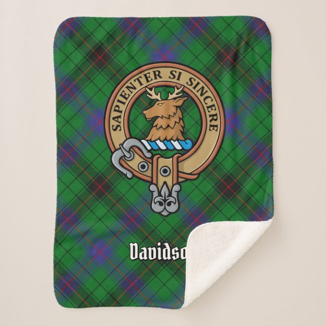Clan Davidson Crest over Tartan Sherpa Blanket (Front)