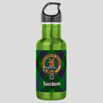 Clan Davidson Crest over Tartan Stainless Steel Water Bottle