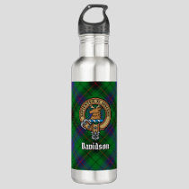 Clan Davidson Crest over Tartan Stainless Steel Water Bottle