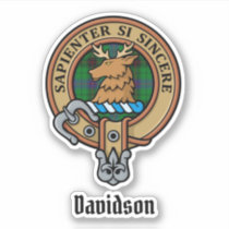 Clan Davidson Crest over Tartan Sticker