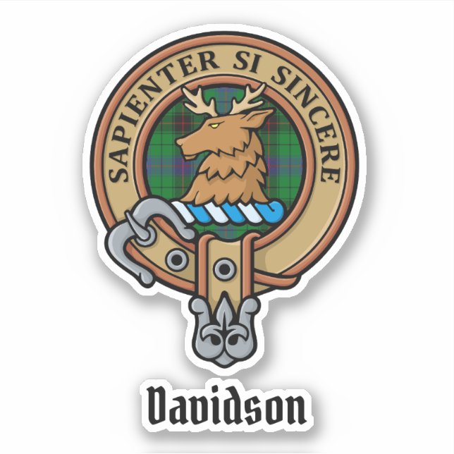 Clan Davidson Crest over Tartan Sticker (Front)