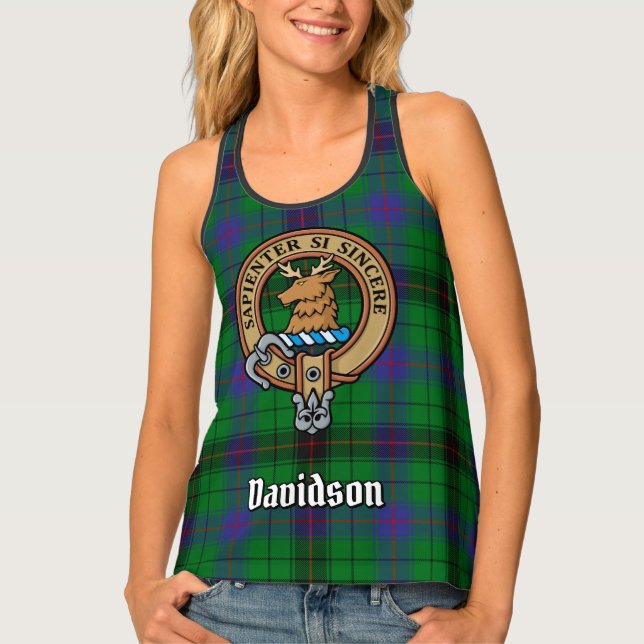 Clan Davidson Crest over Tartan Tank Top (Front)