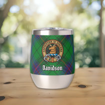 Clan Davidson Crest over Tartan Thermal Wine Tumbler